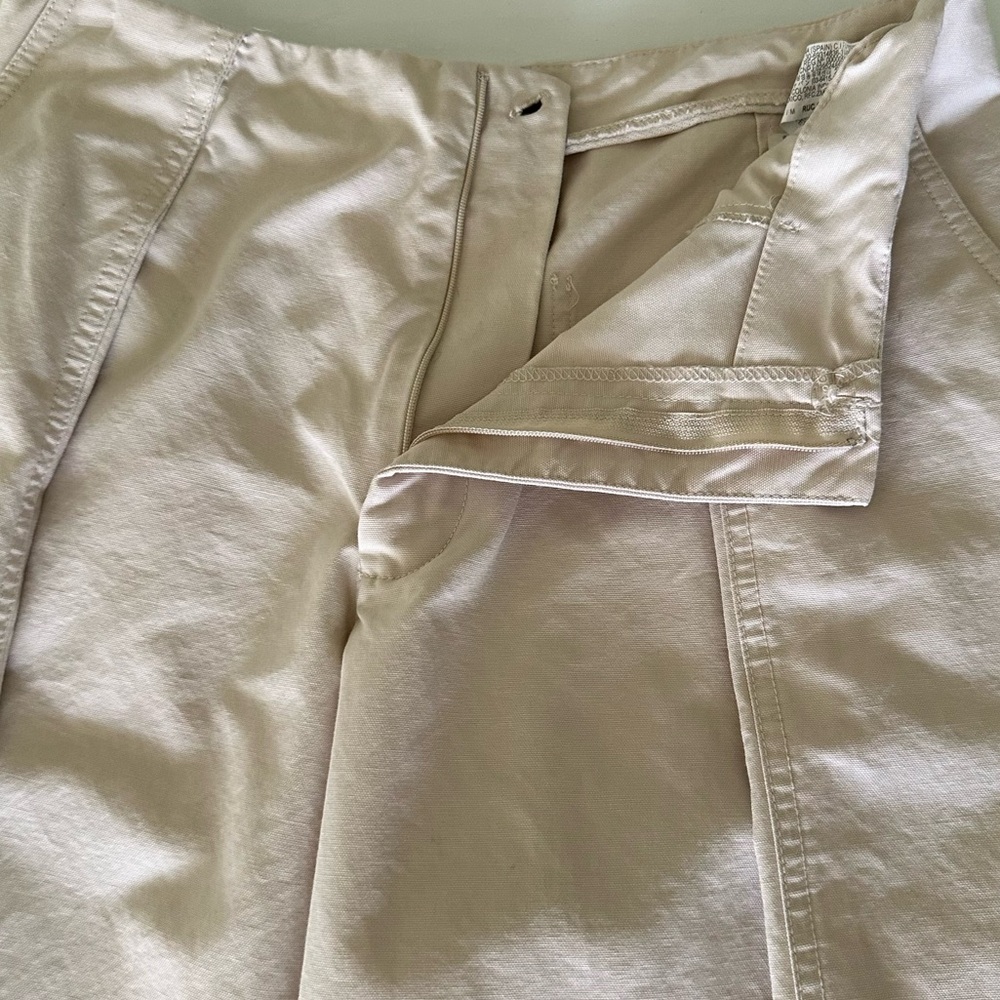 Zara Wide Leg Cargo Pants Beige Pleated High Rise Cotton Utility M - Picture 9 of 14